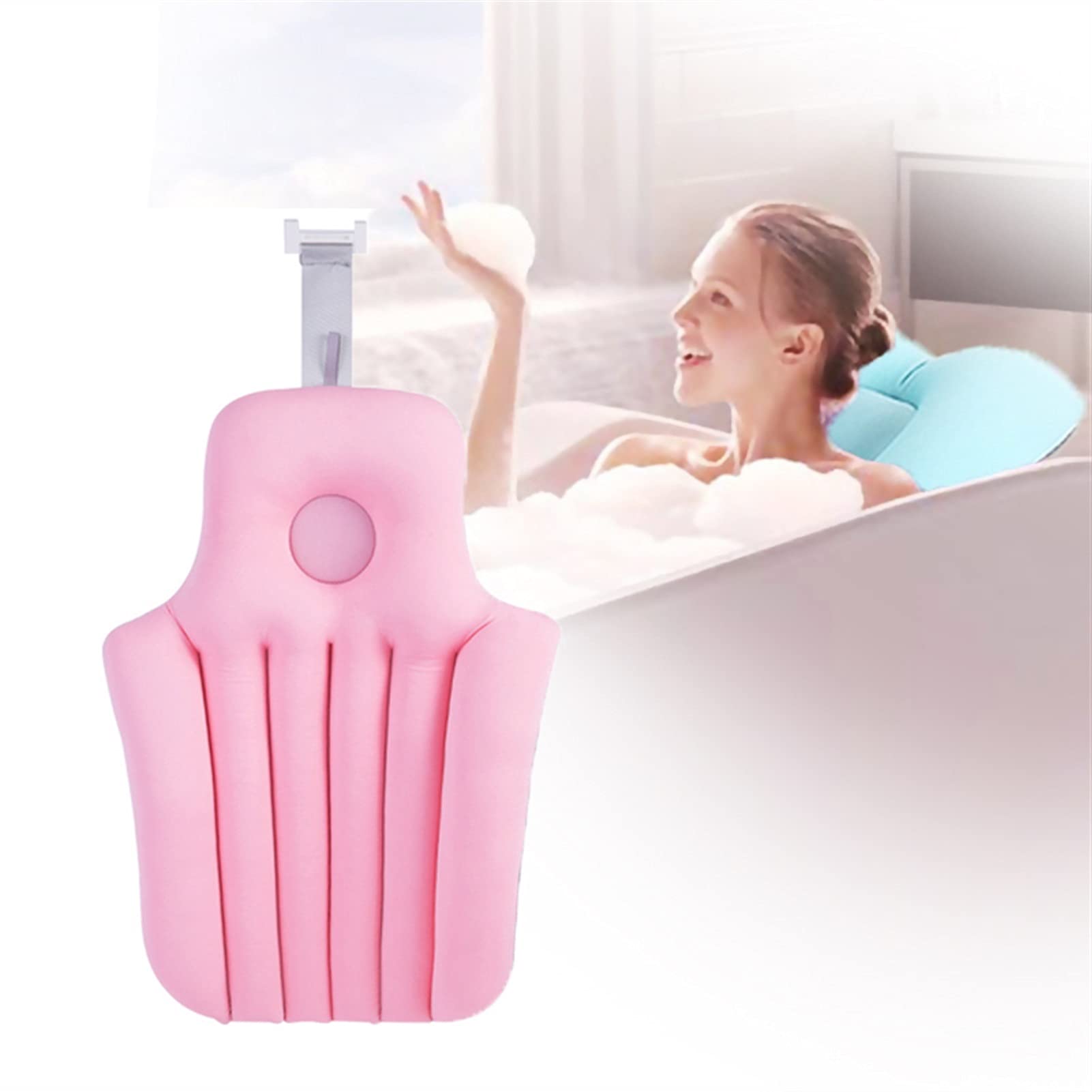 Poduszka łazienkowa do wanny, ergonomiczna poduszka do wanny spa, mata do wanny z hydromasażem, podkładka na materac świetne wsparcie dla dorosłych, poduszka do wanny na całe ciało, miękka i szybkoschnąca (kolor: różowy, rozmiar: krótki styl)