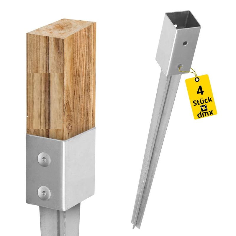 Pfostenträger 100x100 4er Set - Pfostenanker - Einschlagbodenhülsen - Anker - Stützenfuß - Erdspieß - Einschlaghülse 100x100 - Bodenhülse - Erdanker Bodenanker für Holzpfosten Zaunpfosten PSG