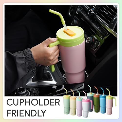 Image of Konokyo 12 Pack 40 Oz Tumblers with Handle and Straw, Bulk Vacuum Insulated Stainless Steel Travel Mugs with Lids for Office, Events and Group Orders Purple