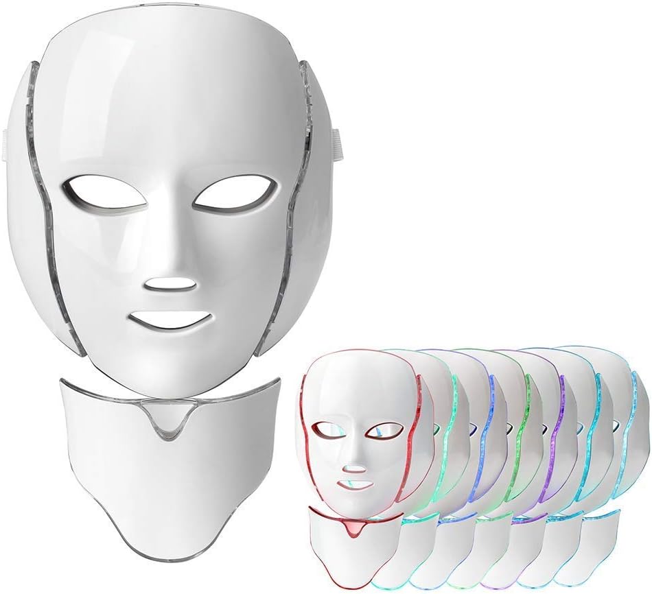 LED Face Mask 7 Color Light Therapy Mask Collagen, Anti Aging, Tightening, Scarring, Whitening Beauty LED Face Mask with Neck Mask Instrument