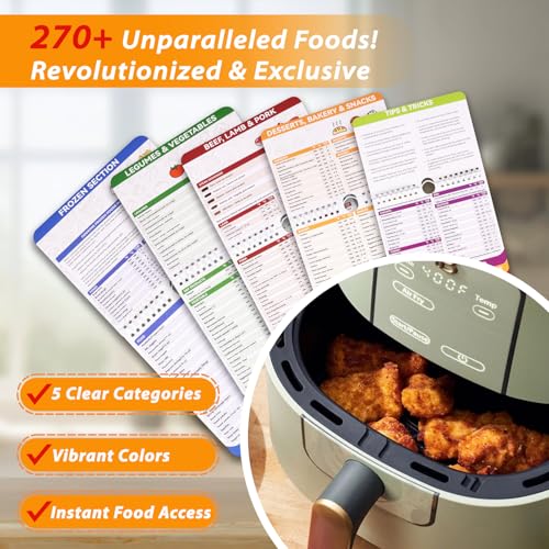 Air fryer cooking guide magnetic 270+ foods cheat sheet
| 270+ foods air fryer accessories magnetic guide booklet
| Mag 