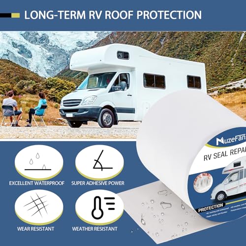 Image of RV Roof Tape 6 Inch X 50 Feet 2Pack, UV & Weatherproof White RV Sealant Roofing Tape,Waterproof RV Flex Seal Tape for Camper Trailer Truck Stop Roof Window Boat Sealing Leak Repair