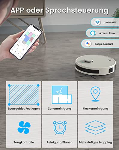 Lefant M1 Robot Aspirapolvere Lavapavimenti con Mappatura Laser dToF, Doppia Spazzola Laterale, 5500Pa, Batteria 4000mAh 200 Min, Controllo APP Alexa Google, Design Slim per Case Moderne, Champagne