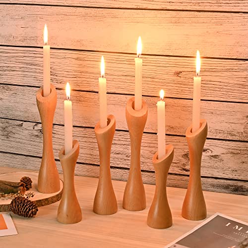 Yorkmills Wooden Candlestick Holders Set Of 6, Farmhouse Decor Living Room Wood Taper Candle Holder For Table Centerpiece, Wedding Candle Stick Holder Rustic Home Decor Kitchen Dining Room Table Decor #TOP3