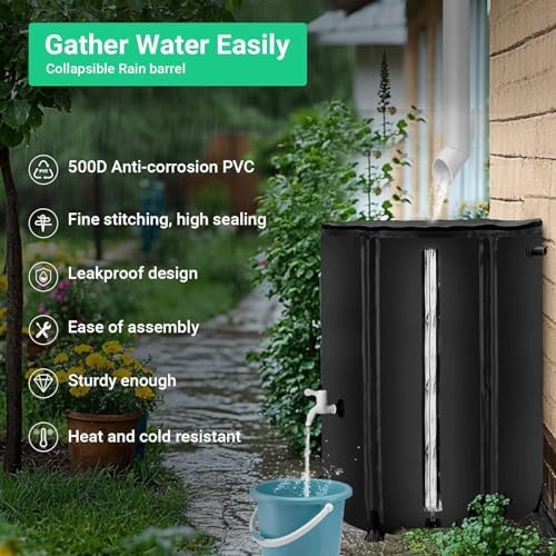 Portable 500L Foldable PVC Rain Barrel - Efficient Rainwater Collector with Hose Spigot for Gutters, Black Water Storage Tank, Eco-Friendly Water Catcher