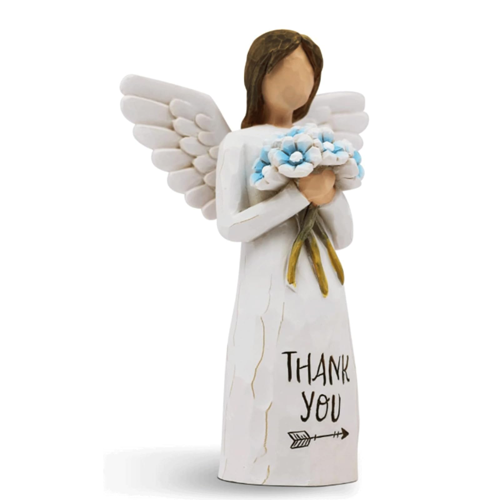 Xuzie White Forget Me Not Angel Figurine, Hand-Painted Small Resin Statue Holding A Heart, For Mum, Thanksgiving Presents, Home Decor Ornament