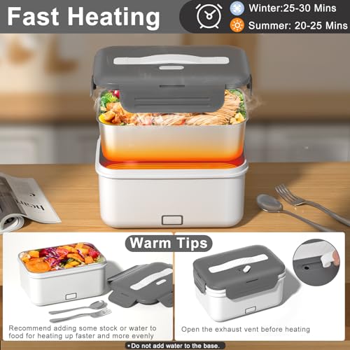 Akhia Electric Lunch Box for Adults,100W/1.8L Heated Lunch Box for Men Work/Car/Truck,Portable Food Warmer Lunch Box Upgraded with Fork Spoon Insulated Carry Bag,12V/24V/110V Valentine's Gift for Men — view 4