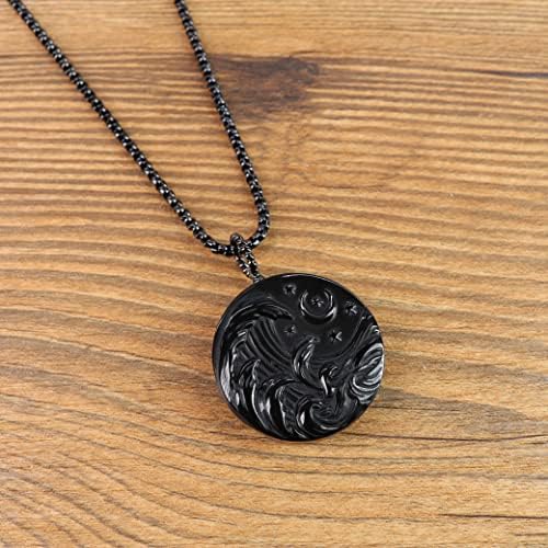 COAI Wave Under Night Sky Obsidian Stone Necklace