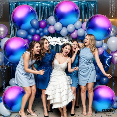 Image of KatchOn, Purple Galaxy Balloons - 22 Inch, Pack of 6 | Round 4D Metallic Balloon for Galaxy Birthday Party Decorations, Ramadan Decorations | Ramadan Balloons for Mermaid Party Decorations, Eid Decor