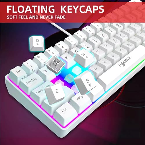 Image of HXSJ V700 Wired Gaming Keyboard RGB Streamer Wired Keyboard 61-key Gaming Keyboard for Game /Office Black (White)