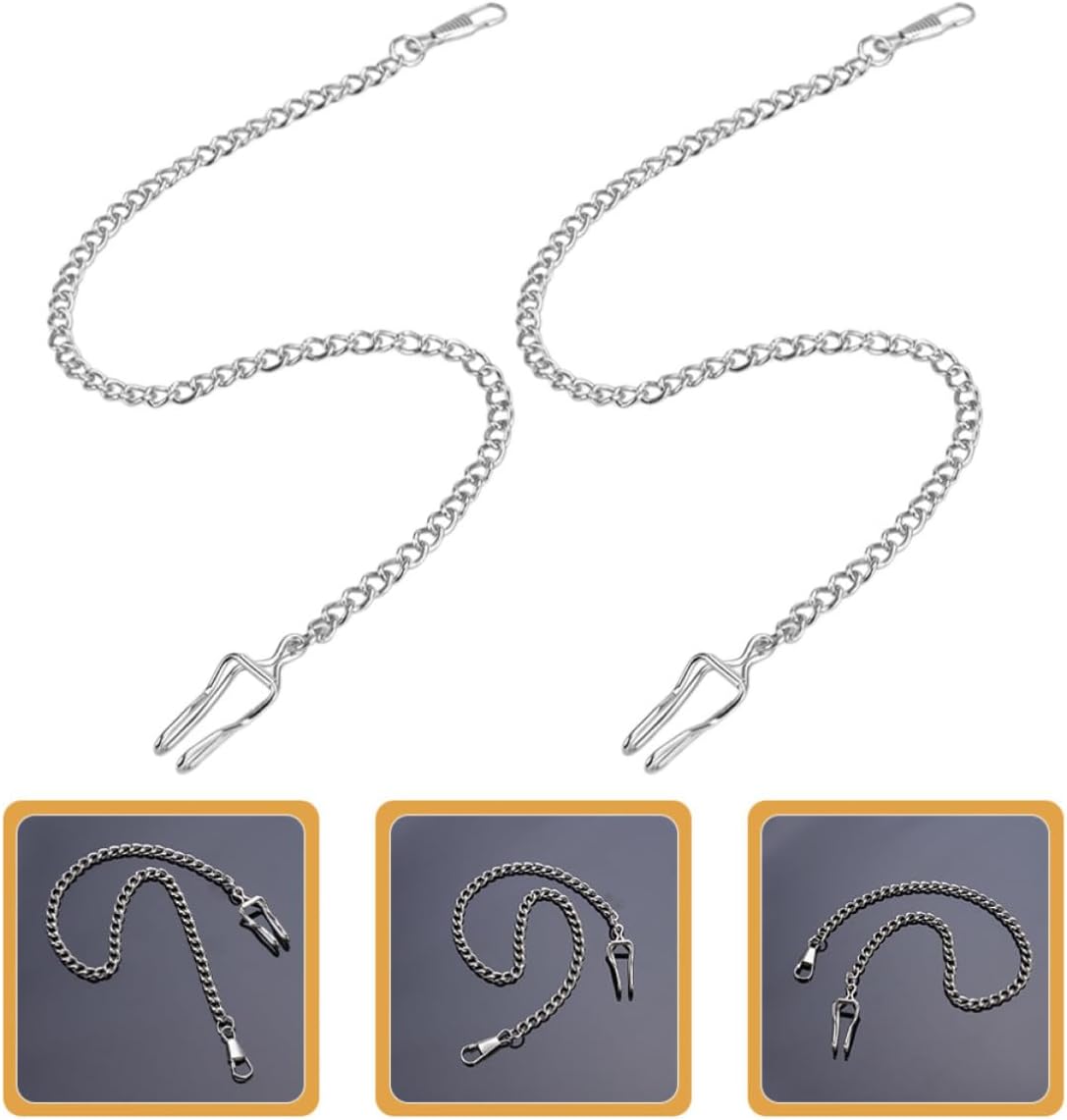 2pcs Pocket Watch Chains for Men, Silver Alloy Sturdy Hanging Chain with Versatile Use, Elegant and Stylish Design for Necklace Making and Handbag Replacement