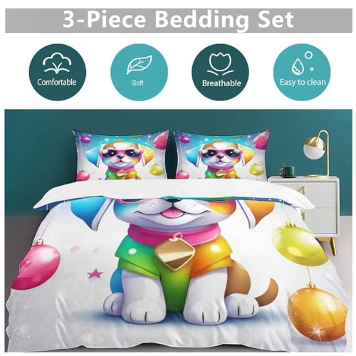 Housse de couette douce motif chien parure de lit chaleureuse 3 pcs