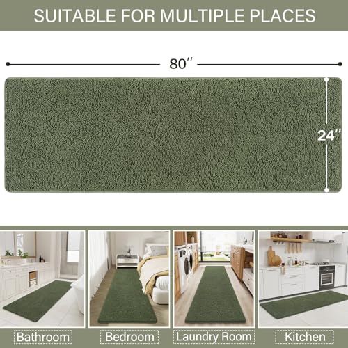 LOCHAS Luxury Bathroom Rug Shaggy Bath Mat 24 x 80 Inch, Washable Non Slip Bath Rugs for Bathroom Shower, Soft Plush Chenille Absorbent Carpets Mats, Olive Green by LOCHAS - Image 6