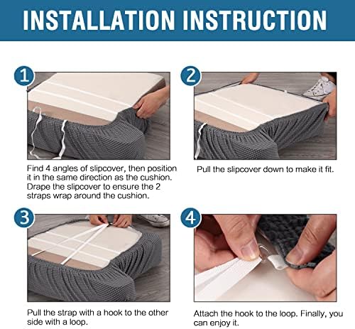 Stretch 3 Piece T Cushion Sofa Slipcovers Individually Sofa Cushion Covers for 3 Cushion Couch Sofa Seat Cushion Covers with Elastic Bands Featuring Thicker Jacquard Fabric, Gray