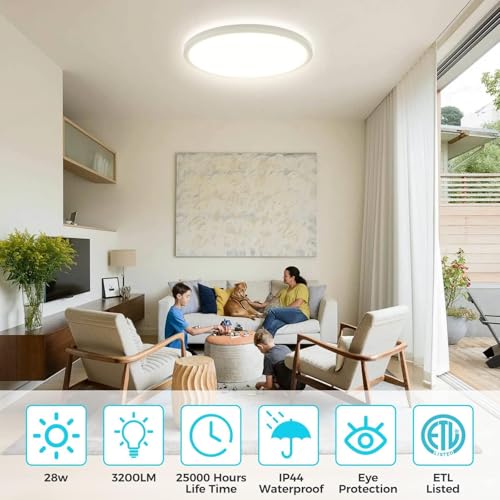 libtit 6 Pack 13 Inch LED Flush Mount Ceiling Light, 3200LM 28W Ultra-Slim LED Ceiling Lights, 3000K/4500K/6000K Selectable Light Fixture for Bedroom, Kitchen, Bathroom, Hallway - White by libtit - Image 3