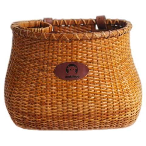Makimoo Vintage Wicker Bike Basket with Cup Holder Cover