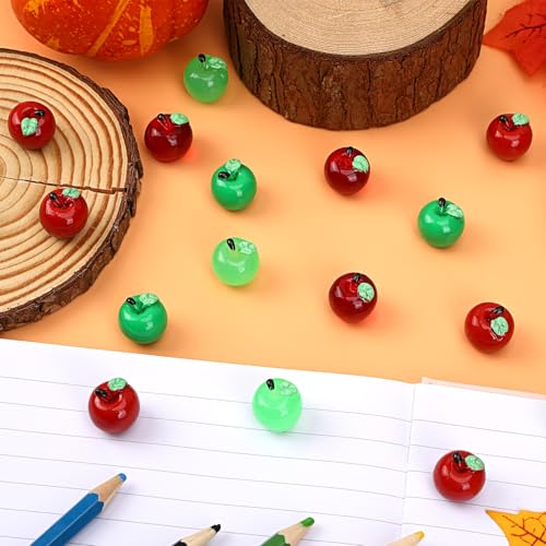 Image of JUNEBRUSHS 50 Pcs Mini Resin Apples Red Green Tiny Apples Figurines