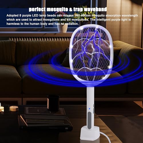 Image of Electric Fly Swatter Rackets, 2-in-1 Handhold Bug Zapper with 3000V High Voltage, Plug-in Mosquito Killer Insect Light Trap with 3 Layer Safety Mesh Portable for Indoor Outdoor Use (2)