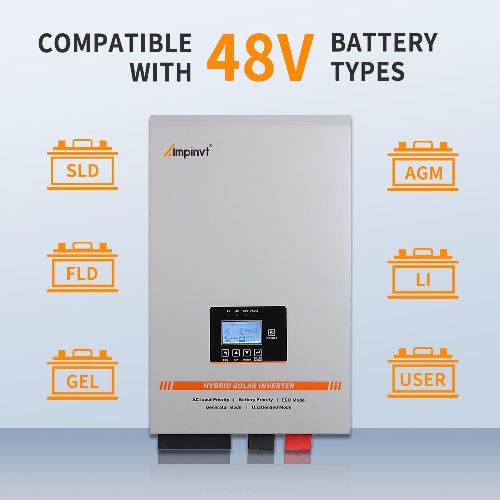 Ampinvt 3500W Low Frequency Solar Inverter 48V DC to 120V AC, Off Grid Pure Sine Wave Inverter Charger Built-in 80A MPPT Solar Controller and 35A AC Charger, Support Lead Acid Lithium Gel Battery