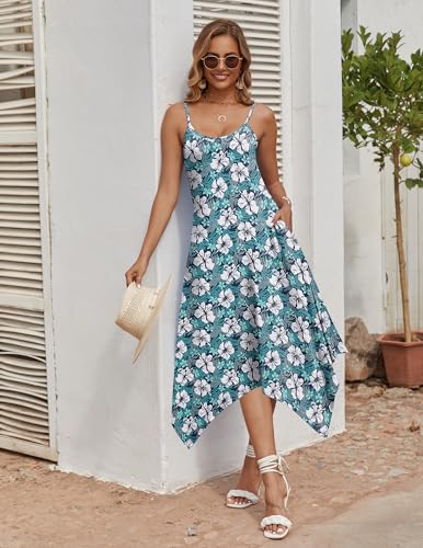 Image of Zeagoo Women Summer Midi Dresses 2026 Hawaiian Bohemian Beach Cover Up Sundress Spaghetti Strap Casual Dress with Pockets