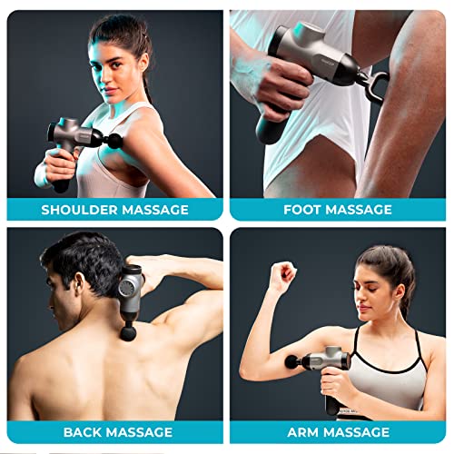 Image of beatXP Flash Massage Gun, Body Massager | Touch Button - Percussion Gun Back Massager for Women & Men with Brushless Motor, Case (4000 mAH Battery) & up to 18 Months Warranty (Metallic Silver)