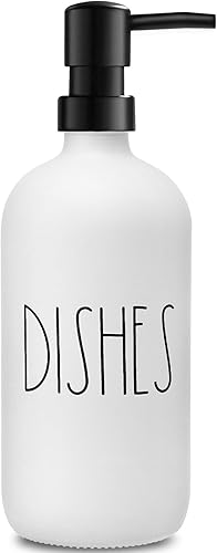 Dispensador de jabón para platos, dispensador de jabón blanco mate para cocina, dispensador de jabón de platos de vidrio con bomba de plástico,