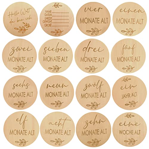 KKirafairy Tarjetas de hito de bebé para foto de bebé recién nacido a 2 años hito accesorios de fotos de madera tarjetas de madera 16 discos redondos de madera