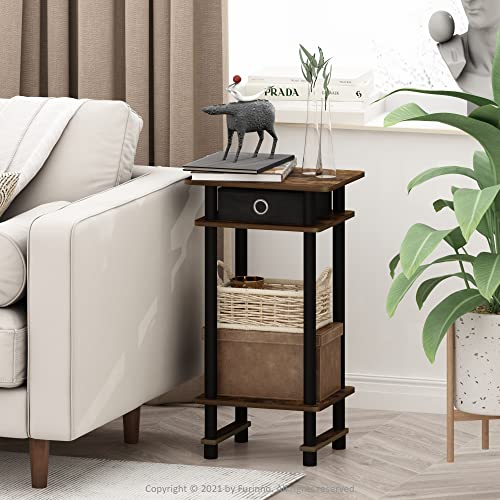 Image of Furinno Turn-N-Tube Tall End Side Night Stand /Bedside Table with Bin Drawer, 1-Pack, Amber Pine /Black /Black