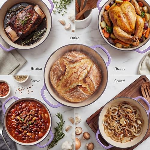 Image of Zulay Kitchen 6.4QT Enameled Cast Iron Dutch Oven Pot with Lid, Heavy-Duty Soup Pot for Stews, Braising, Roasting & Sourdough Bread Baking, Oven Safe up to 500F - Lavender Jade