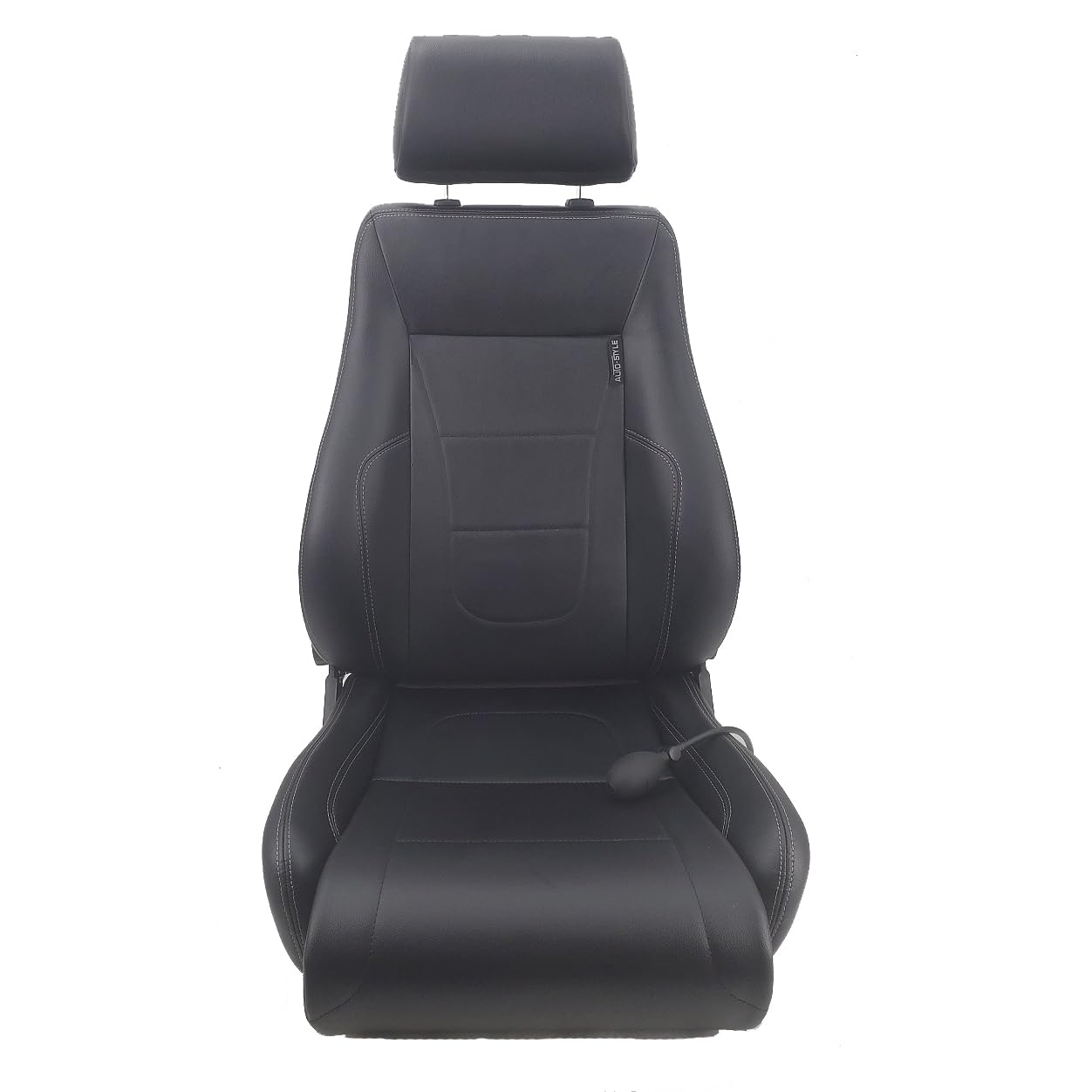 AutoStyle Siège baquet 'Retro II' - Simili Cuir Noir + Surpiqûres argent - Dossier réglable - incl. glissières