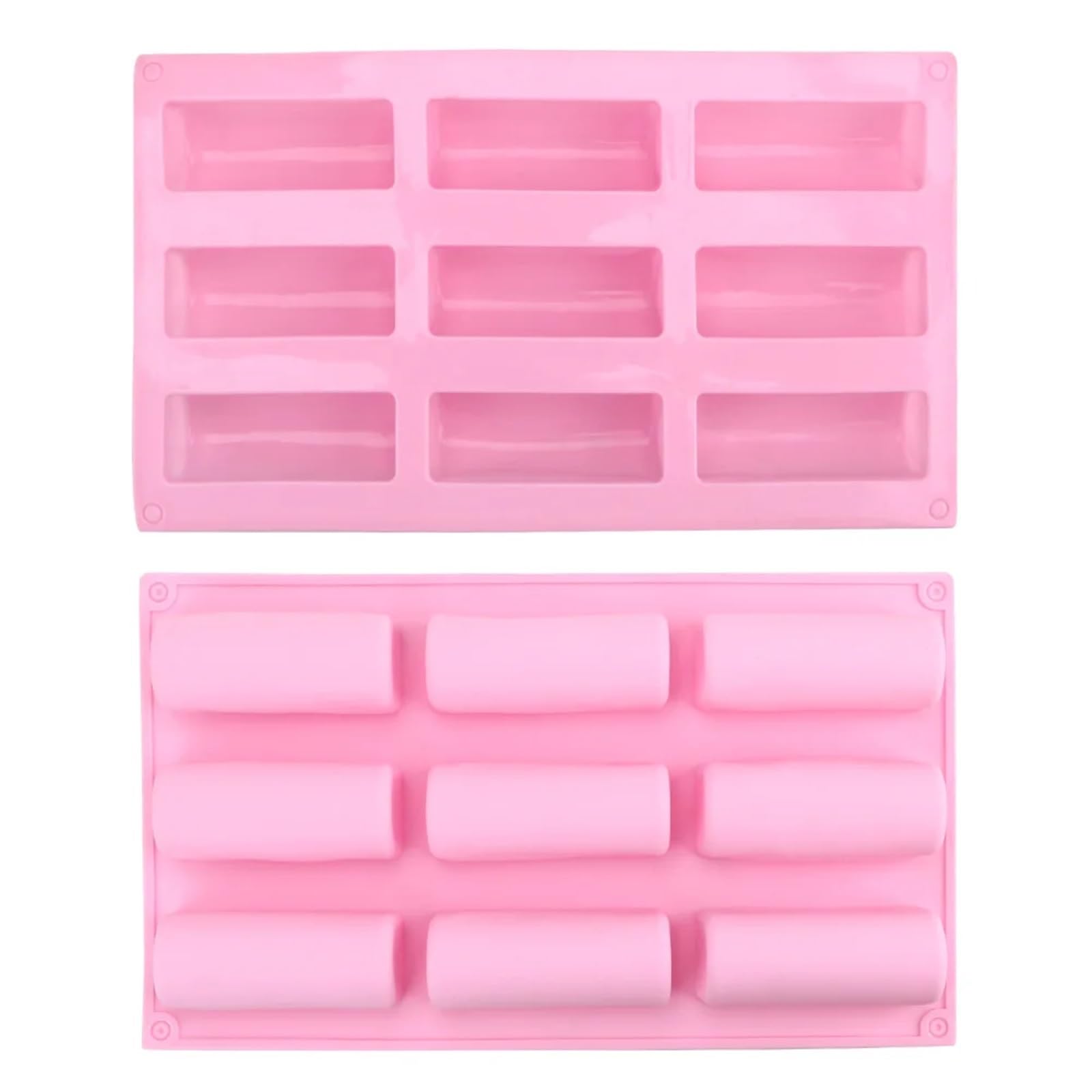 2 Stück halbzylindrische, streifenförmige Kuchenformen aus Silikon for DIY-Fondant-, Mousse- und Zuckerpastenkuchen, 9 Löcher Für Schokolade,Praline(Pink)