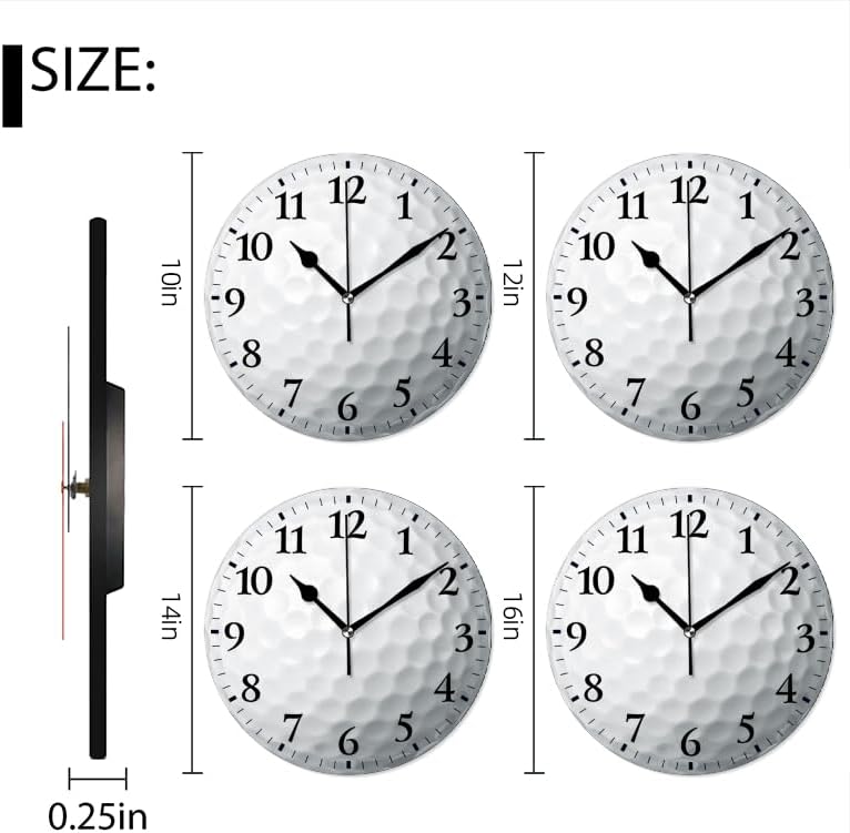 Round Analog Wall Clocks Non-Ticking Silent Clock Battery Operated Clcoks Decorative for Living Room-White Golf Ball Has Dimples All Over(16inch)