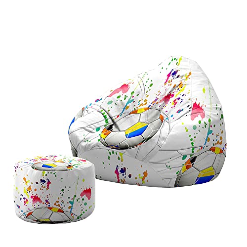 Treer Sitzsack mit Lehne und Hocker mit Ohne Füllung Großes Sofa Lazy Lounger Sitzsack Stuhlbezug Indoor Sitzsack Abdeckung Fußballspiel für Kinder und Jugendliche (100x120+20x30cm,Graffiti) Treer Sitzsack mit Lehne und Hocker mit Ohne Füllung Großes Sofa Lazy Lounger Sitzsack Stuhlbezug Indoor Sitzsack Abdeckung Fußballspiel für Kinder und Jugendliche (100x120+20x30cm,Graffiti)