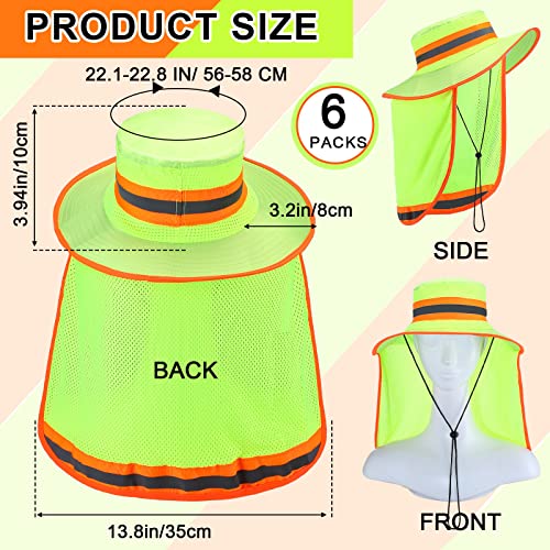 6 Pcs Reflective Sun Hat High Visibility Neck Flap Boonie Hat Wide Brim Safety Work Hats Breathable Bucket Cap For Men Women Worker (Yellow) #TOP2