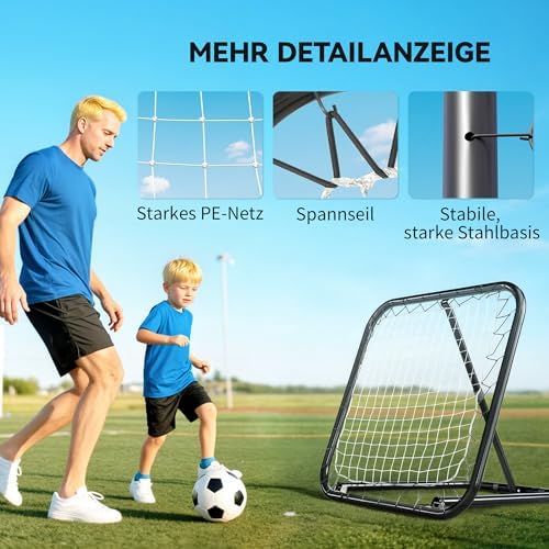 3. Bild von HOMCOM Rebounder für Fußball, 78 x 84 cm Prellwand mit Heringen, verstellbar in 5 Stufen, tragbar, Kickback Tor, Fußballtor für Jugendliche, Fußball Trainingszubehör für Baseball Training Weiß