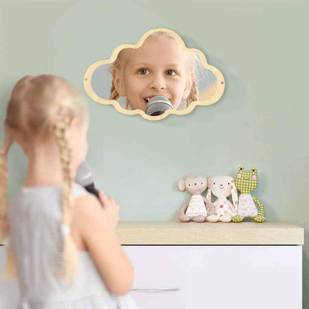 The Geeky Days Modern Wooden Frame Wall Mirror Wall Mount Make Up Mirror White Clouds Home Decor