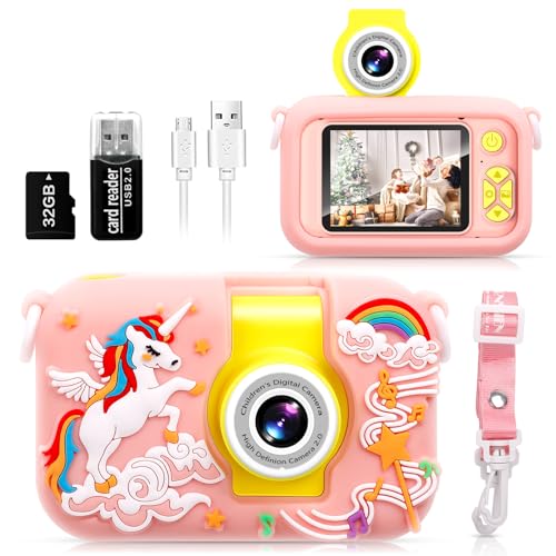 ARNSSIEN Kids Camera, Toddler Kid Digital Camera with 180°Flip Lens & 2.4in IPS Screen, Birthday Festival Gifts Present Toy for 4 5 6 7 8 9 10 11 Year Old Girls/Boys, 32 GB Card Included, X101
