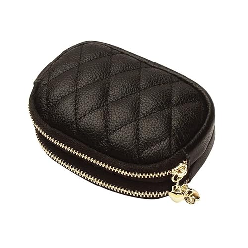 Cartera de piel auténtica suave para mujer, con doble cremallera, llavero con bolsillo para monedas, regalo para ella, Black, Talla única, Clip para dinero Cover