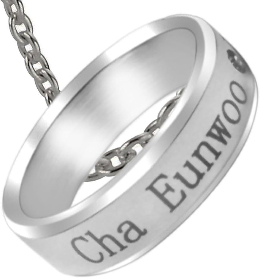 Cha Eunwoo Astro Kpop Titanium Birthday Ring Necklace with Chain