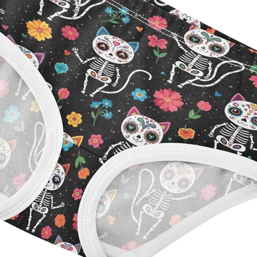 Joisal Durable Toddler Underwear Floral 2t Cotton Panties for Girl Colorful Skulls Cat Florals Kids Undies Briefs4