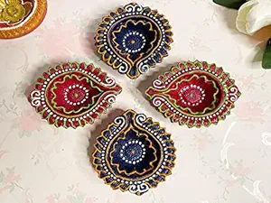 Frizka Diwali Mumbai Famous Koliwada Decorative Assorted Diya Set of 2 (8 No's) Handmade Decorative Diyas with Design