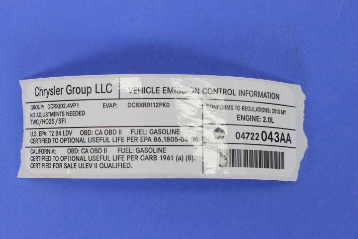 Mopar 04722043AA LABEL VECI LABEL