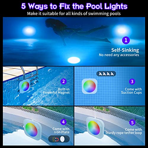 Chlorstar Rechargeable Submersible Pool Lights With Remote,Led Pool Lights For Inground Pools Waterproof,Underwater Magnetic Pool Lights For Above Ground Pools,Battery Operated Floating Pool Lights thumb #3