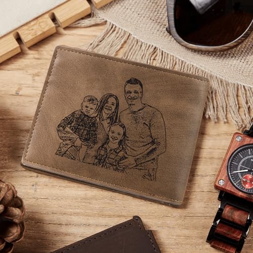 Personalized Leather Wallet for Men with Initial Name Custom Photo Bifold Engraved Wallet Customized Christmas Birthday Gifts for Dad Grandpa Husband (Style 4)4