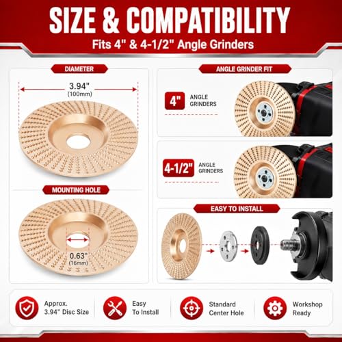 Image of Tungsten Carbide Wood Cutting Wheel Carving Disc Shaping Attachments Set for Shaping Sanding Grinding Blades Heavy Duty Angle Grinder Polishing Pad for 4 inch & 4-1 /2 inch Woodworking (Circular Type*3)