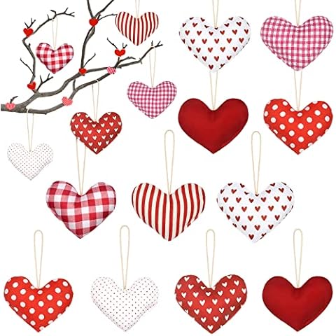 16 Pcs Valentines Fabric Heart Hanging Ornaments Cover