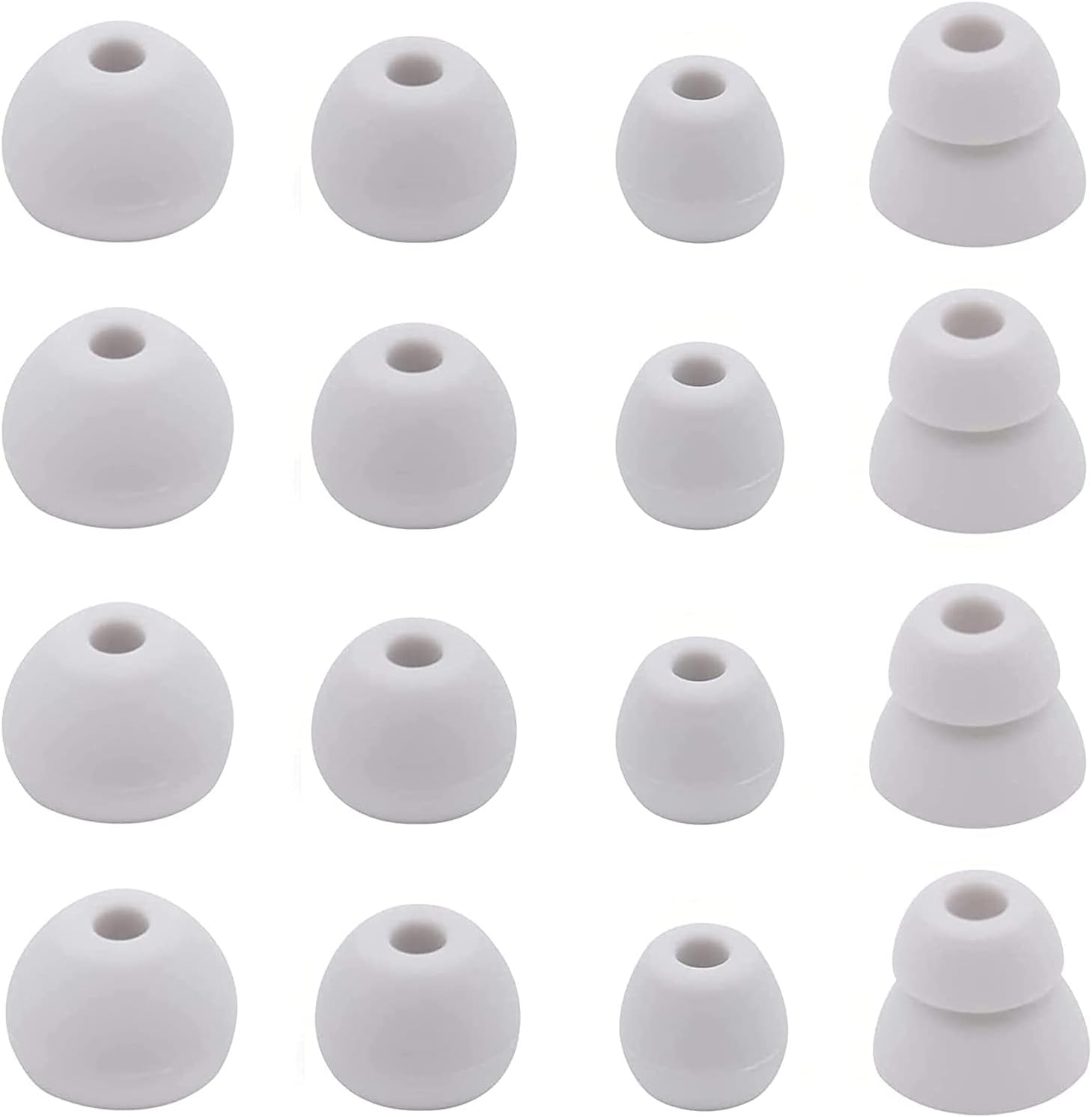 Gray Ear Tips Compatible with Beats Flex, Powerbeats Pro, X; 8 Pairs, 4 Sizes; Soft Silicone; Light Gray
