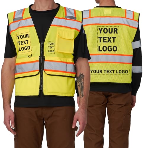 Image of A-SAFETY High Vis Reflective Safety Vest for Men Women Zipper Ipad Pockets Mesh Construction Apparel Neon Vest for Work