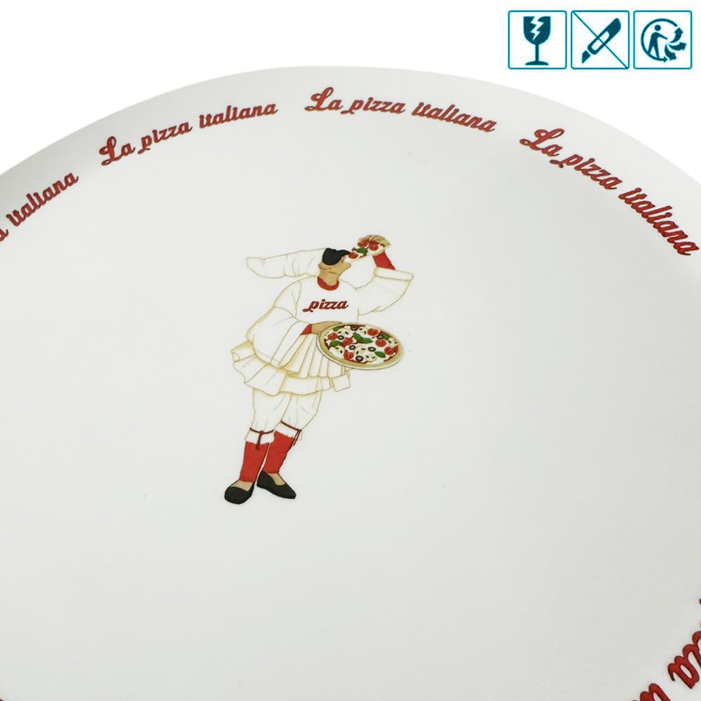 PALUPLUS Set 6 Piatti Pizza Rotondi in Melamina, Diametro 33 cm e Altezza 1,5 cm, Piatto con 3 Decorazioni, Infrangibili e Riutilizzabili, Fantasia Pulcinella -3757C