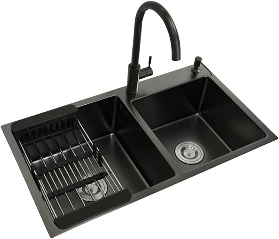 Kitchen Sinks Black Double Sink for Bar Preparation, 304 Stainless